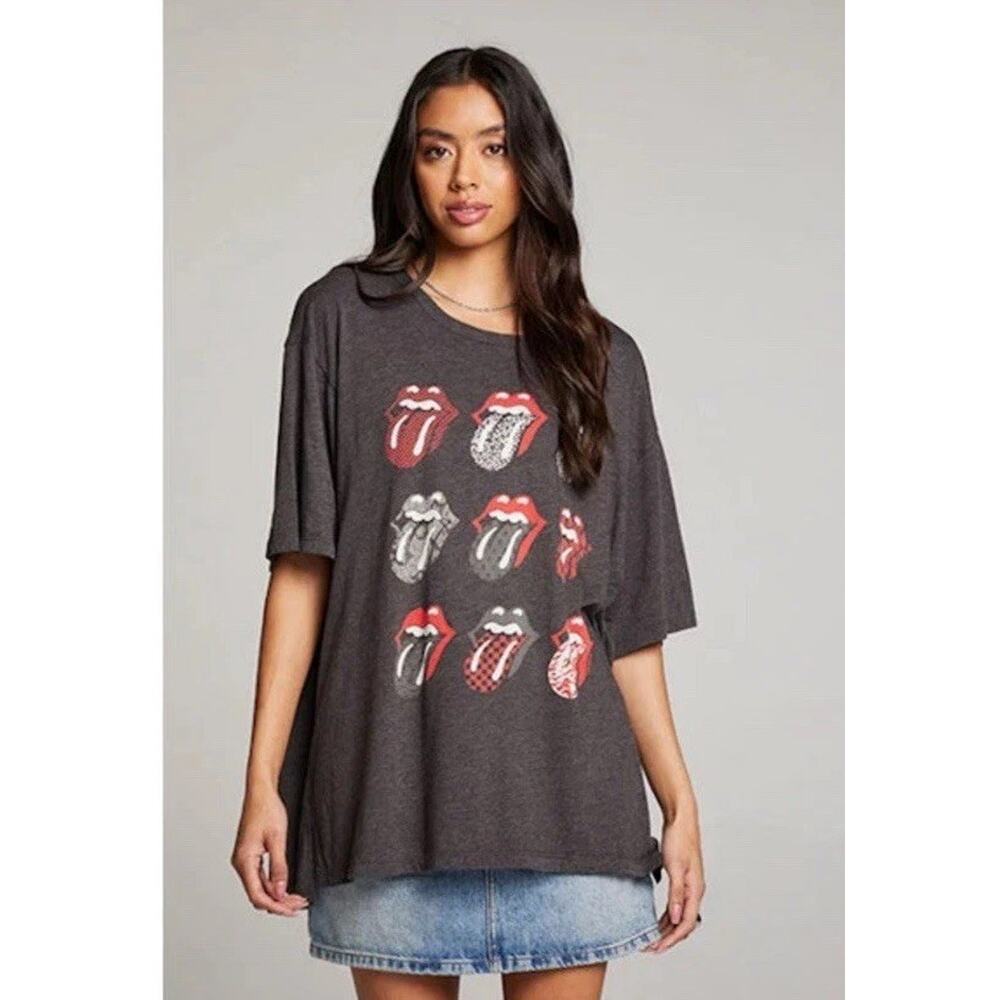 NEW Chaser Brand Rolling Stones One Size Tongue Graphic Tee Soft Black T-Shirt